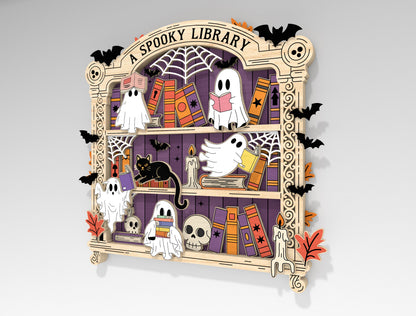 Spooky Library Ghost Bookshelf SVG Halloween Laser Cut File for xTool