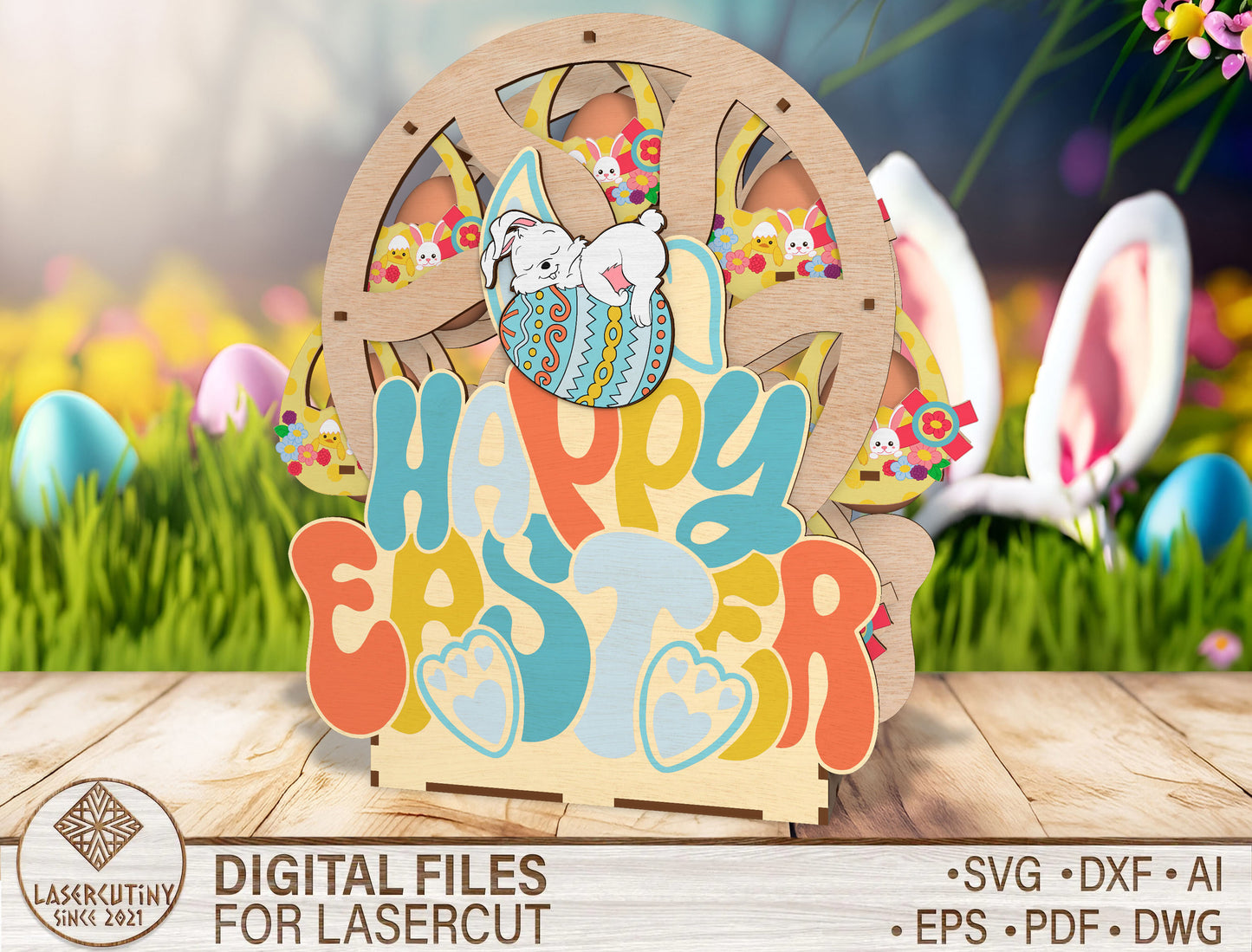 Easter Wheel Spinner SVG Happy Easter Bunny Decor for LightBurn and xTool