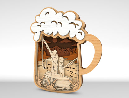 Camping Beer Mug Layered Scene Sign SVG Laser Cut File for xTool and Glowforge
