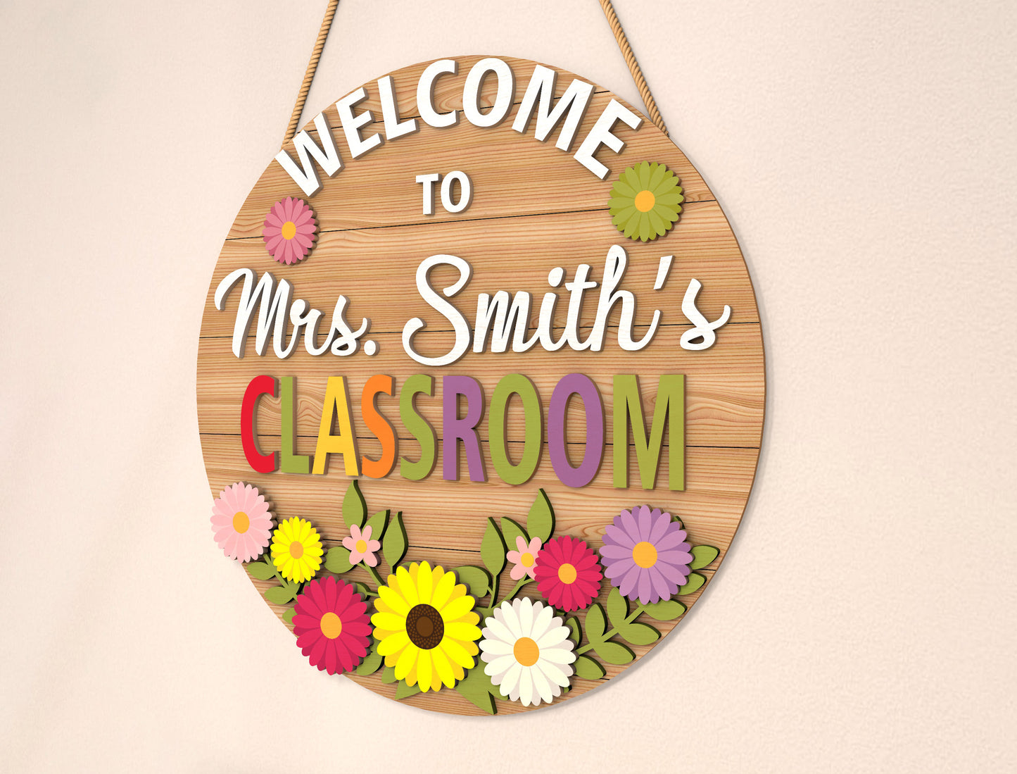 Personalized Floral Classroom Door Sign SVG Laser Cut File for Glowforge