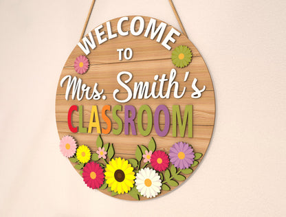 Personalized Floral Classroom Door Sign SVG Laser Cut File for Glowforge