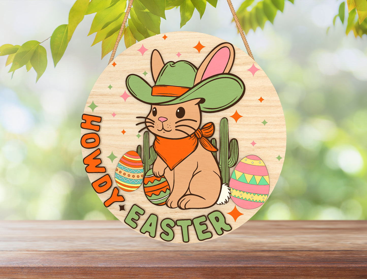 Howdy Easter Cowboy Bunny Door Hanger SVG Laser Cut for Glowforge and xTool