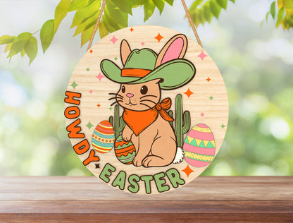 Howdy Easter Cowboy Bunny Door Hanger SVG Laser Cut for Glowforge and xTool