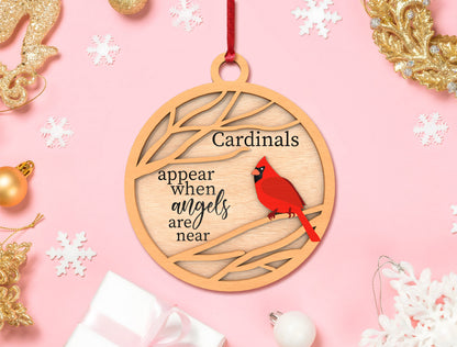 Cardinal Branch Round Ornament SVG Laser Cut File for Glowforge and xTool