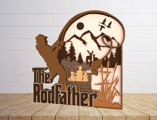 "The Rodfather" Layered Fishing Sign SVG Laser Cut File for xTool and LightBurn