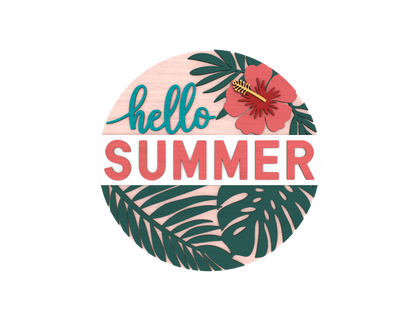 Hello Summer Tropical Door Hanger SVG Laser Cut File for Glowforge and xTool