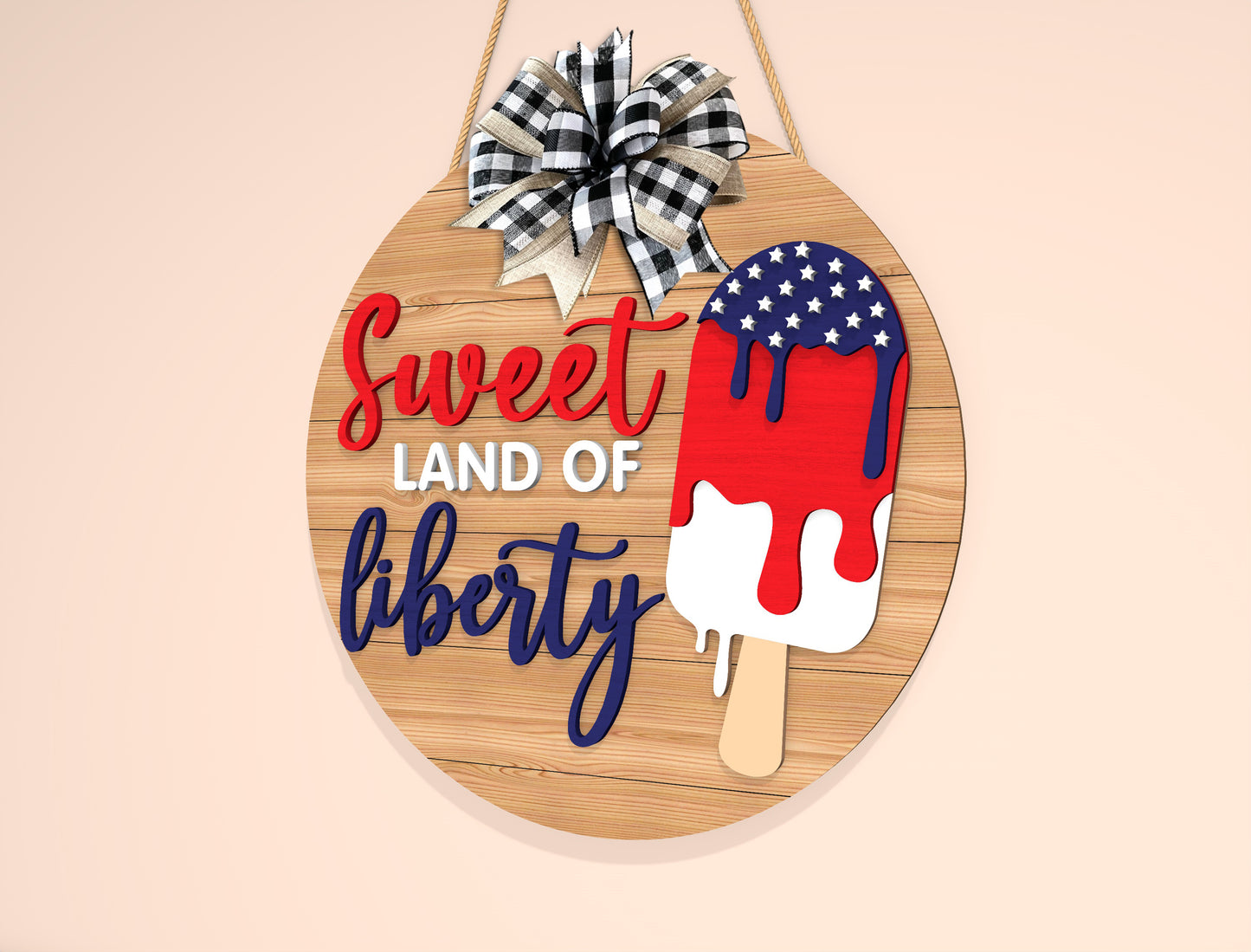 Sweet Land of Liberty Door Sign SVG Laser Cut File for LightBurn
