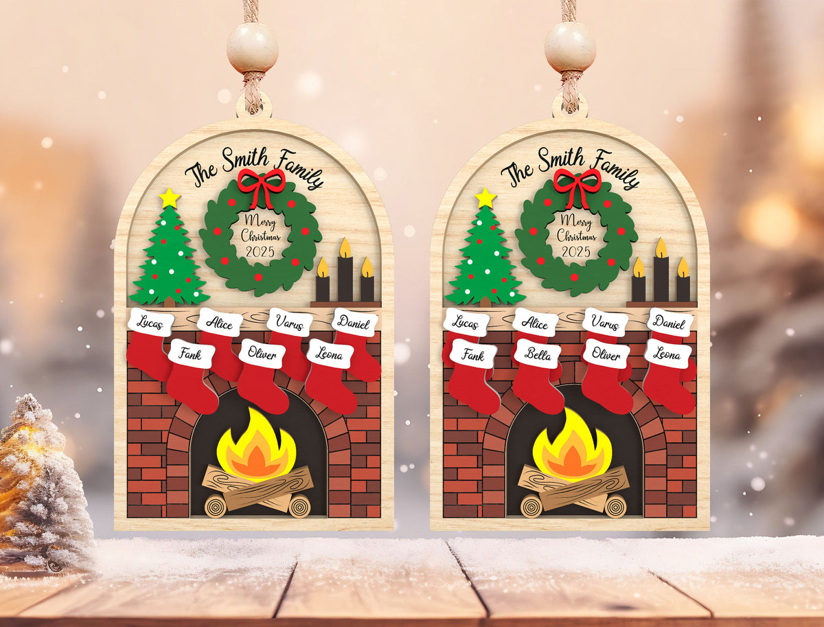 Personalized Family Fireplace Mantel Christmas Ornament SVG 3