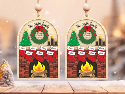 Personalized Family Fireplace Mantel Christmas Ornament SVG 3