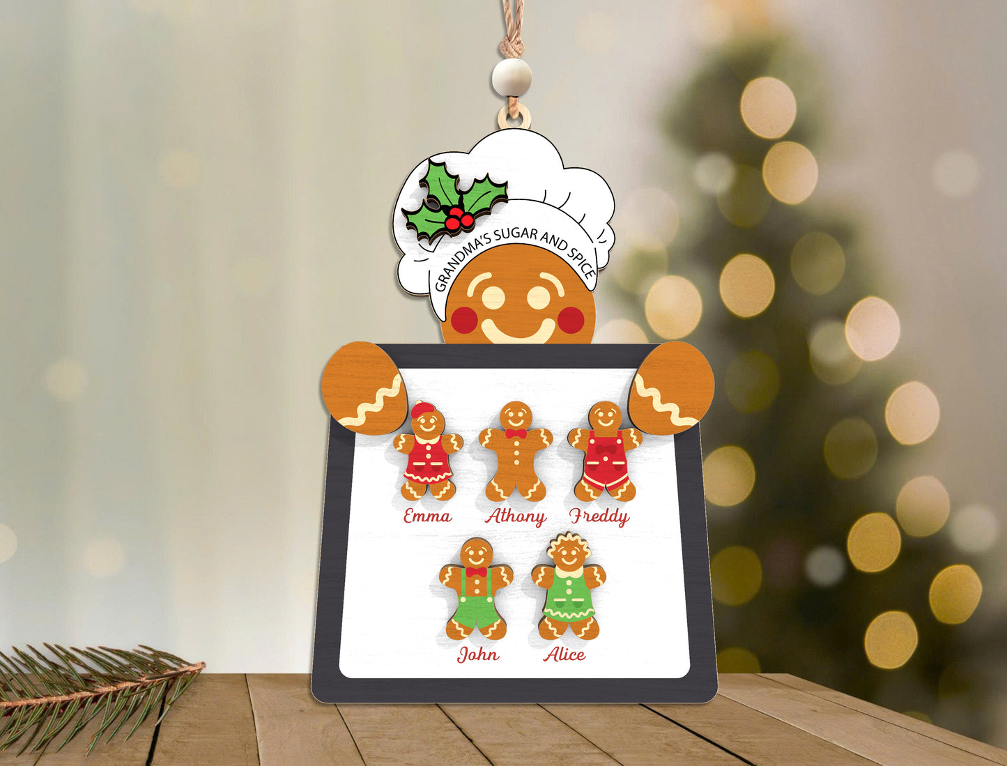 Personalized Gingerbread Family Ornament Laser Cut File | Ready to Cut | Glowforge, xTool, LightBurn, etc.