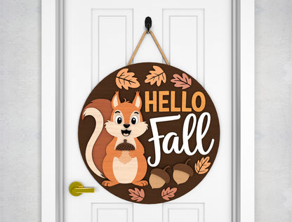 Acorn Season Hello Fall Squirrel Door Hanger SVG Set for Glowforge xTool LightBurn 2 Designs