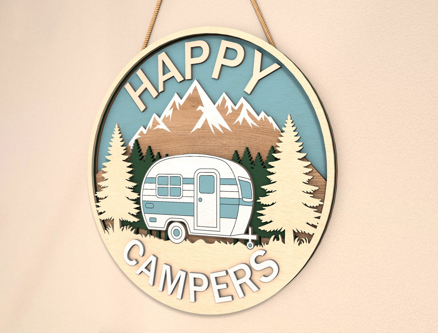 “Happy Campers” Camping Door Sign SVG for Glowforge and xTool