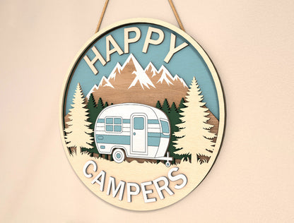 “Happy Campers” Camping Door Sign SVG for Glowforge and xTool