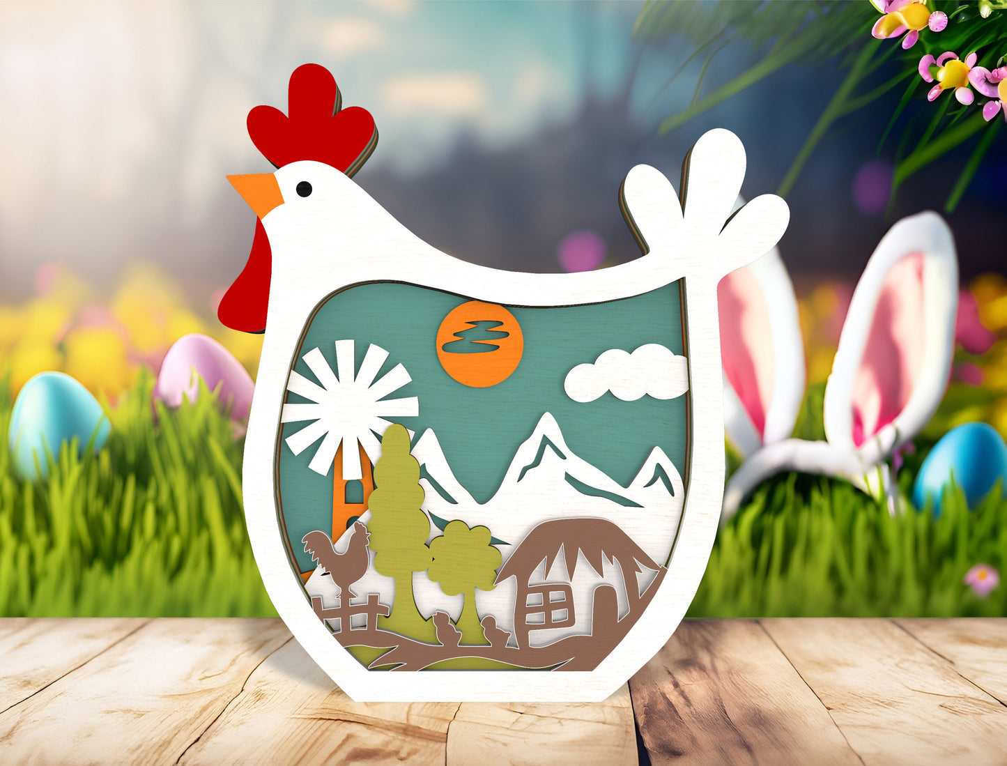Multilayer Chicken Easter Decor SVG Farm Scene Spring for Glowforge