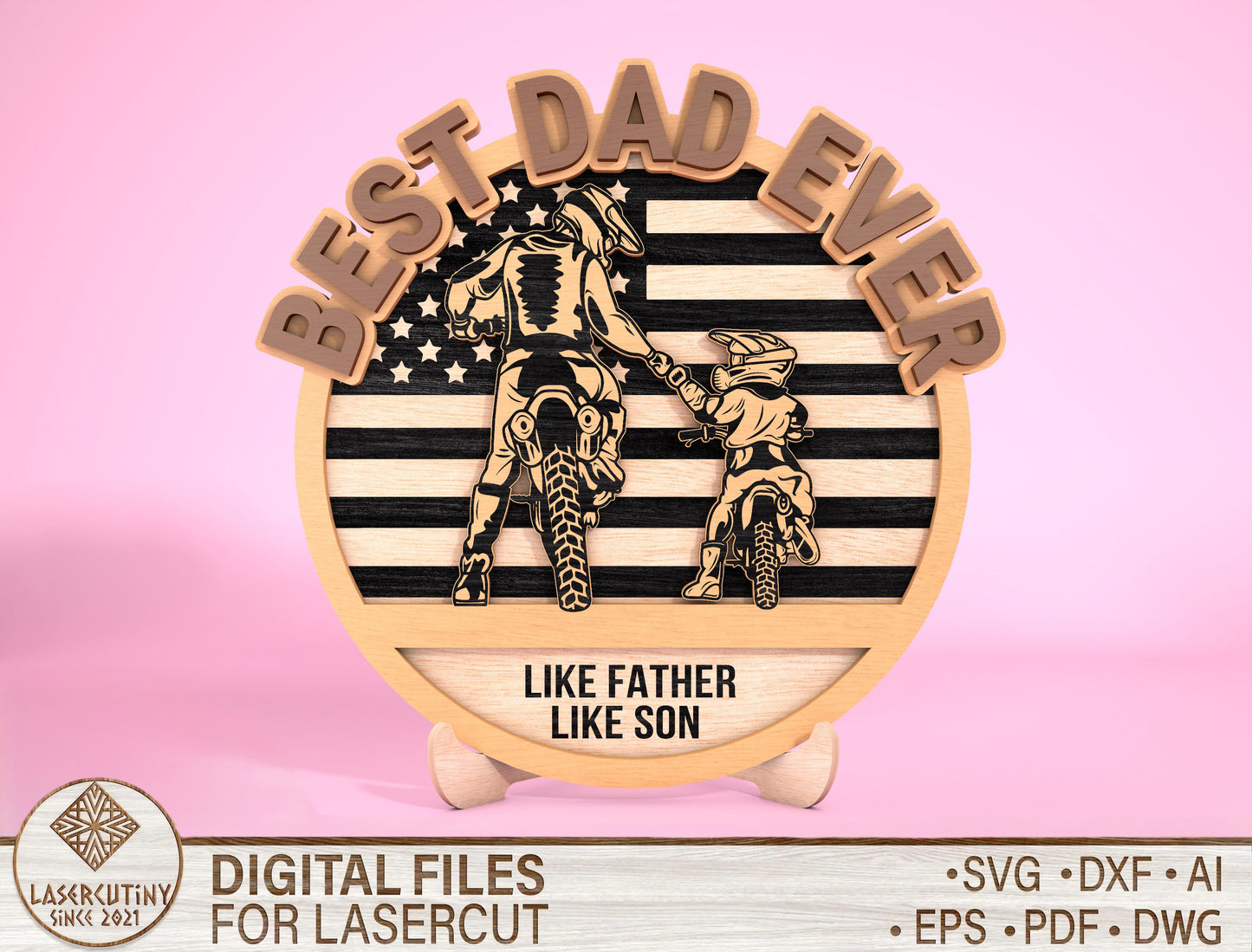 Father Son Patriotic Dad Sign SVG Laser Cut File for Glowforge and xTool