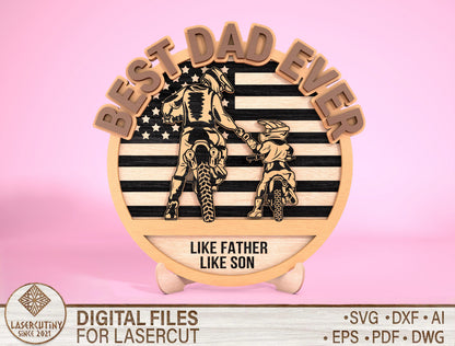 Father Son Patriotic Dad Sign SVG Laser Cut File for Glowforge and xTool