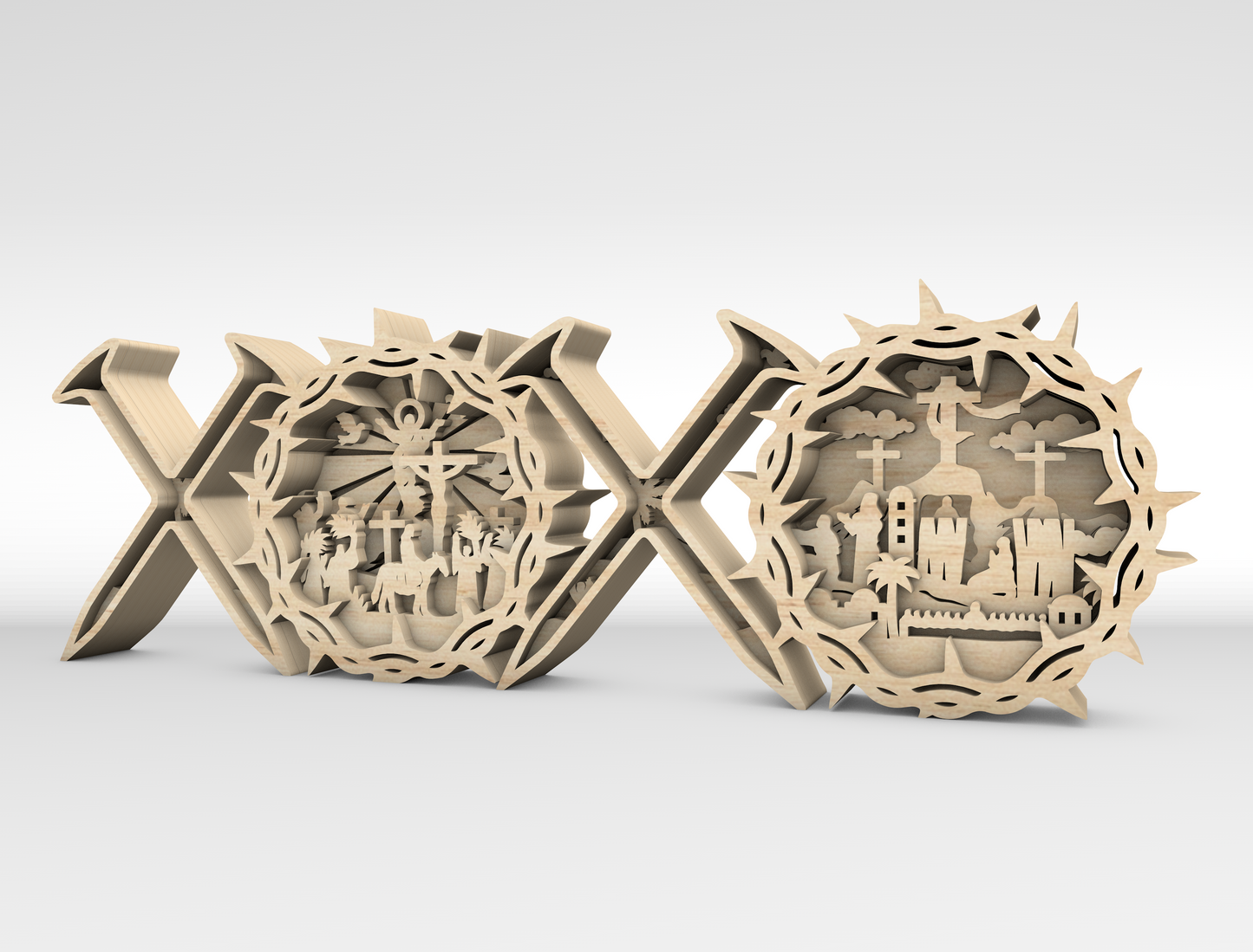 XOXO Cross Scene Multilayer SVG Wooden Faith Decor for LightBurn and Glowforge