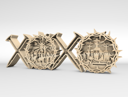 XOXO Cross Scene Multilayer SVG Wooden Faith Decor for LightBurn and Glowforge