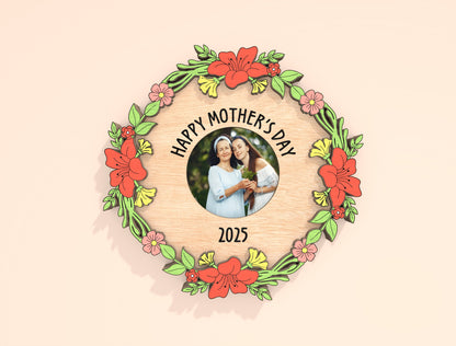Mother’s Day Floral Wreath Laser Cut File Bundle | Photo Frame Decor | Layered Wooden Circle Designs | Glowforge, xTool, LightBurn, etc.