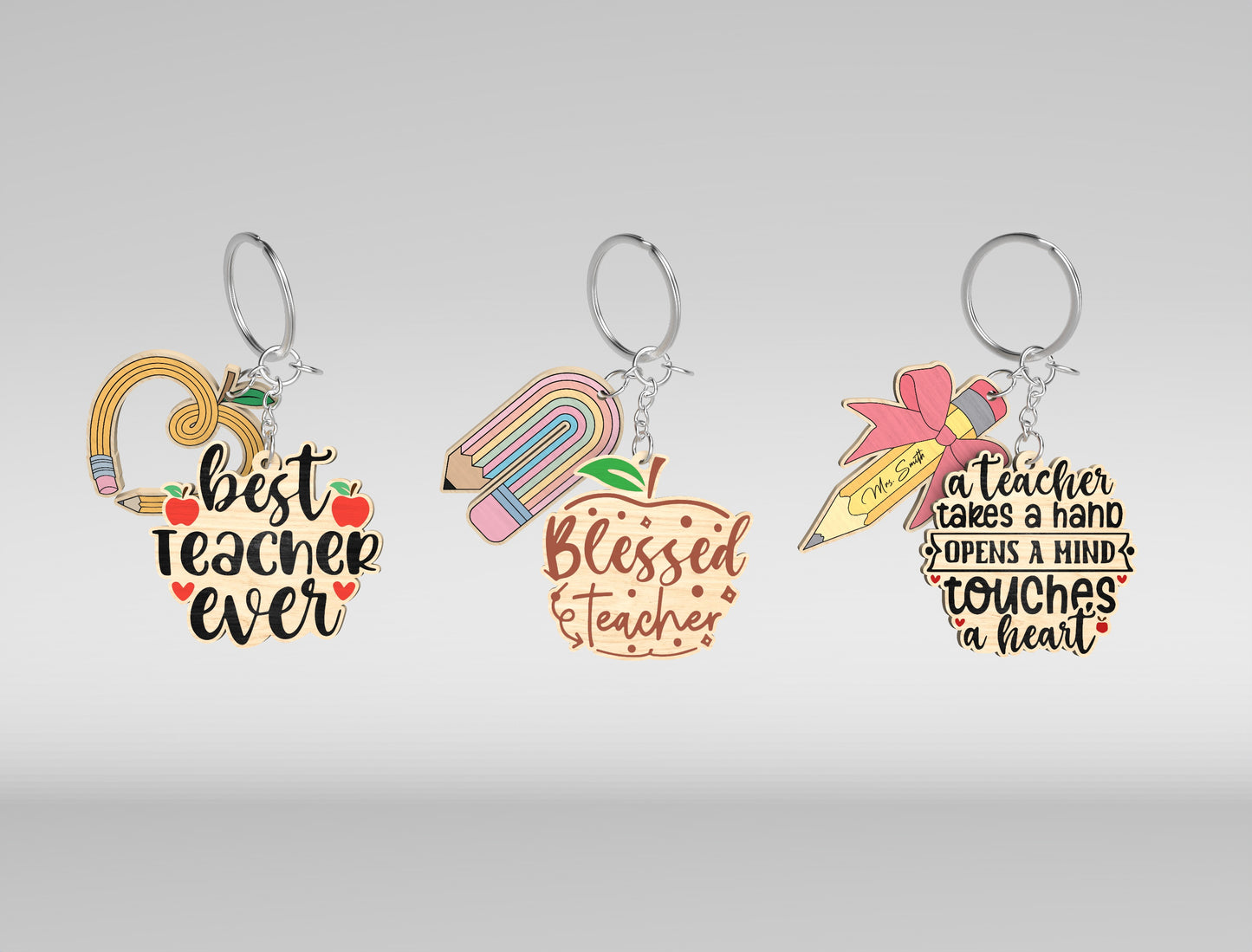 Teacher Keychain Bundle SVG Laser Cut File for Glowforge and xTool