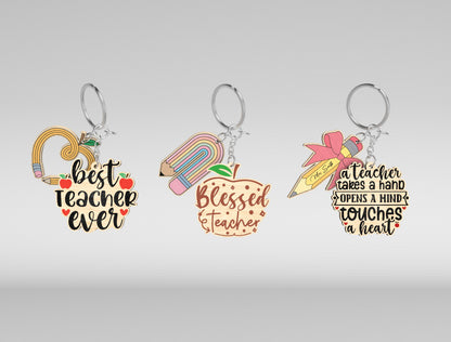 Teacher Keychain Bundle SVG Laser Cut File for Glowforge and xTool