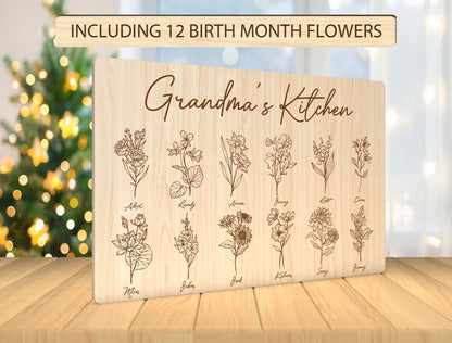 Grandma's Kitchen Birth Month Flower Sign SVG for xTool and LightBurn