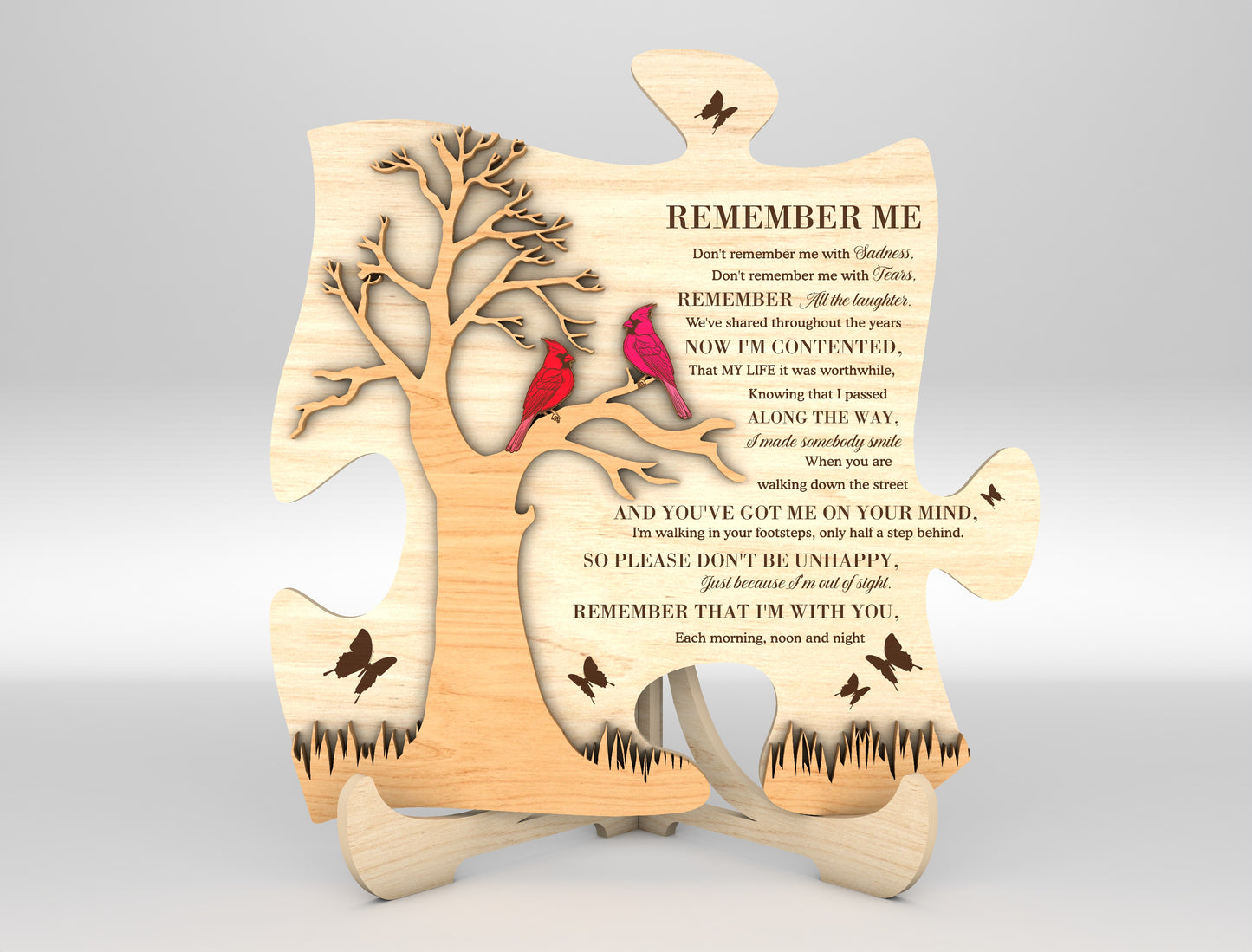 Cardinal Tree Memorial Tabletop SVG Standing Sign Laser Cut File for Glowforge and LightBurn