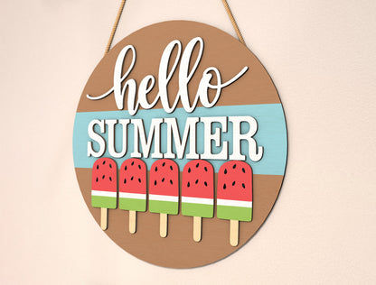 “Hello Summer” Watermelon Popsicle Door Sign SVG for Glowforge