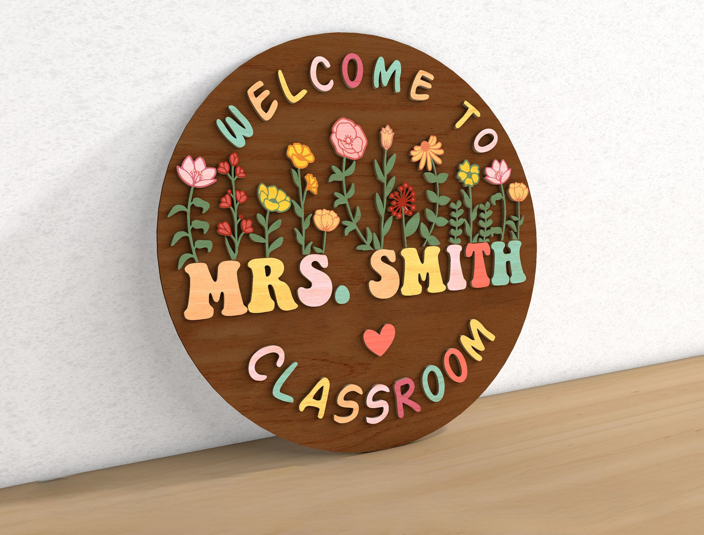 Personalized 3D Floral Classroom Door Sign SVG for Glowforge and xTool
