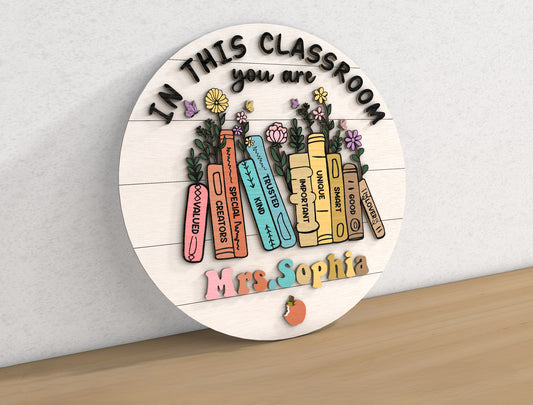 Personalized Classroom Door Sign SVG for Glowforge and LightBurn