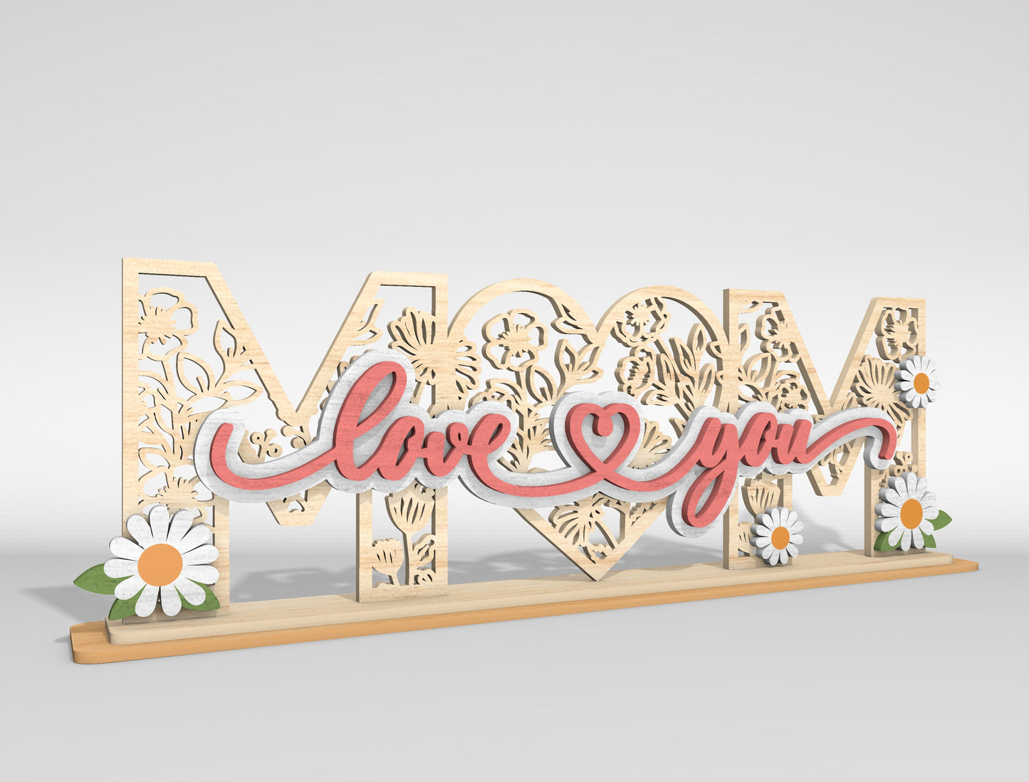 Mom Love You Floral Layered Tabletop Sign SVG Laser Cut File for Glowforge and xTool