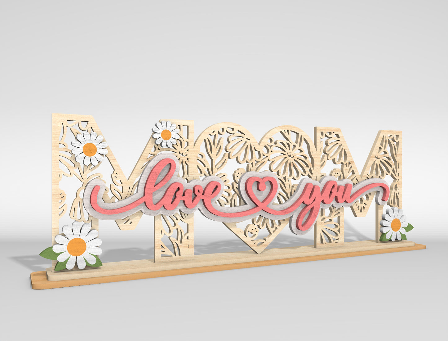 Mom Love You Floral Layered Tabletop Sign SVG Laser Cut File for Glowforge and xTool