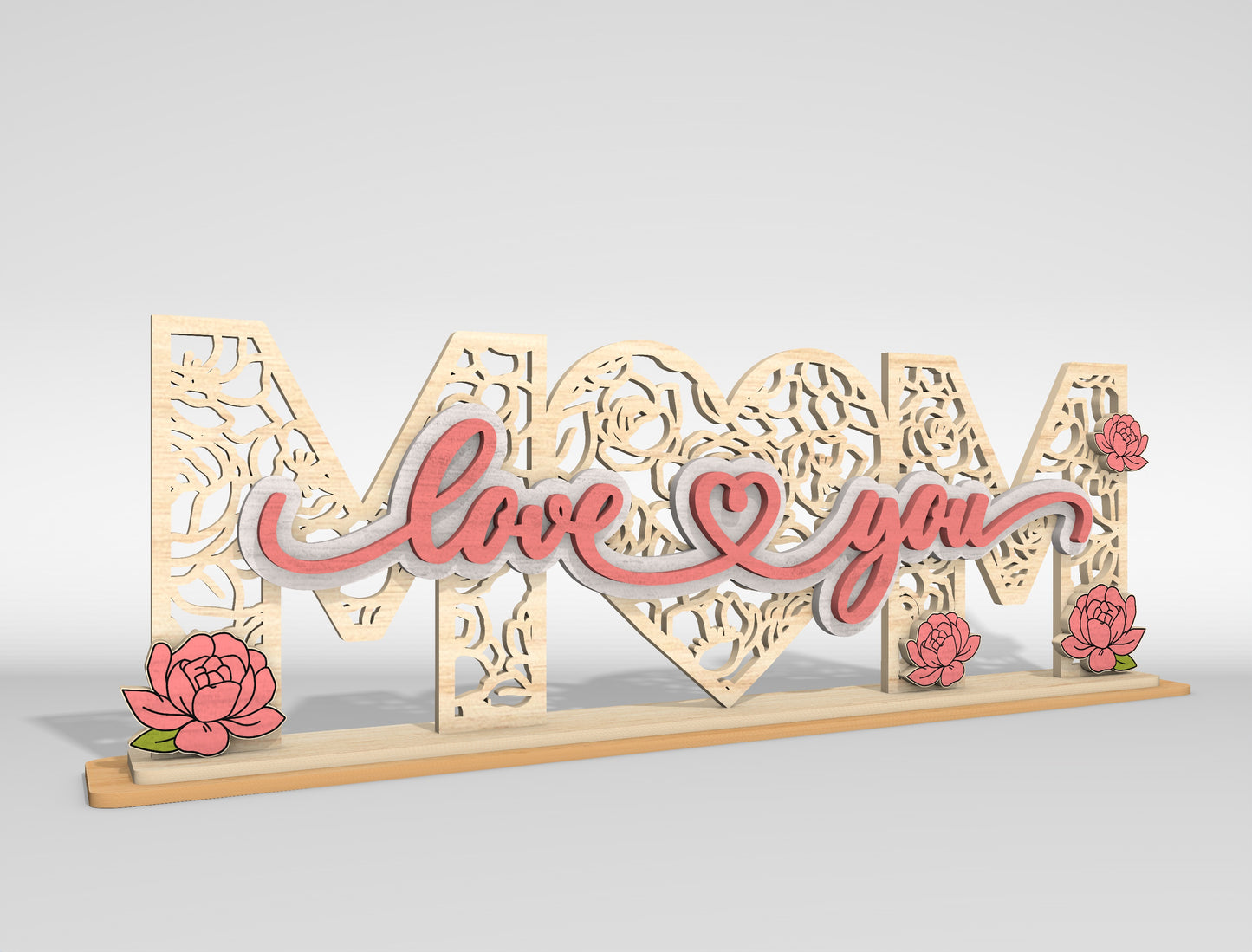 Mom Love You Floral Layered Tabletop Sign SVG Laser Cut File for Glowforge and xTool