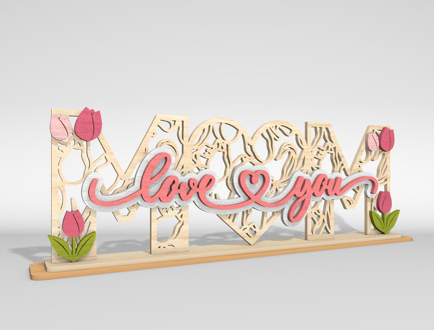Mom Love You Floral Layered Tabletop Sign SVG Laser Cut File for Glowforge and xTool