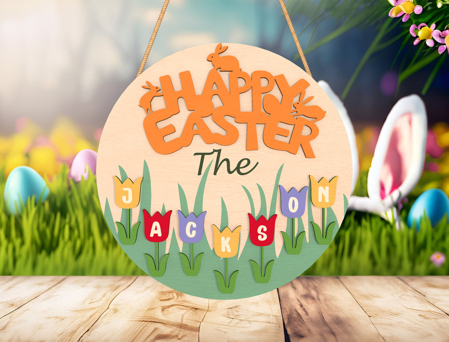 Personalized Easter Bunny Name Door Sign SVG for LightBurn and xTool