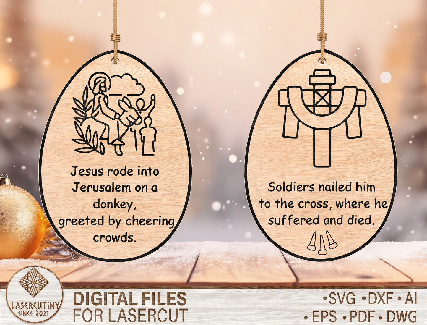 Easter Story Ornament SVG Bundle Christian Egg 12 Designs for LightBurn