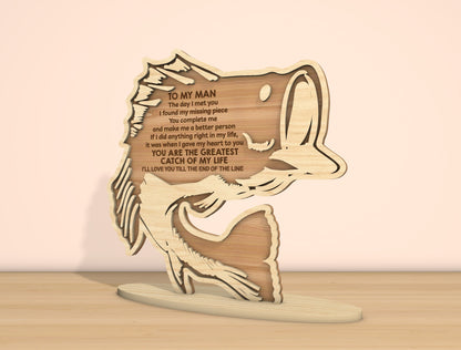 To My Man Fishing Laser Cut File Set | Romantic Fishing Quote Decor | Rustic Wooden Gift | Glowforge, xTool, LightBurn, etc.