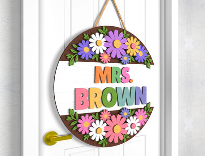Personalized Daisy Teacher Door Sign SVG Laser Cut File for Glowforge and xTool