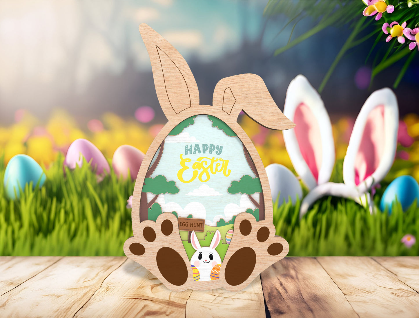 Easter Bunny Egg Multilayer Frame SVG for Glowforge and LightBurn
