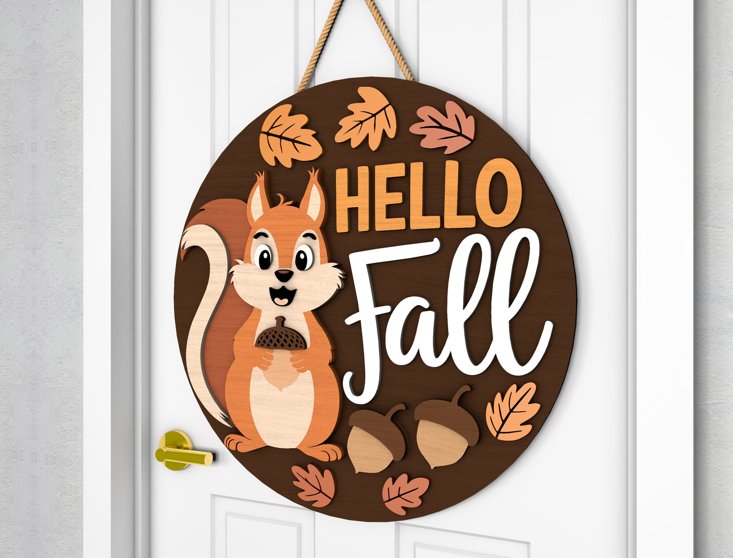 Acorn Season Hello Fall Squirrel Door Hanger SVG Set for Glowforge xTool LightBurn 2 Designs