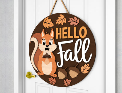Acorn Season Hello Fall Squirrel Door Hanger SVG Set for Glowforge xTool LightBurn 2 Designs