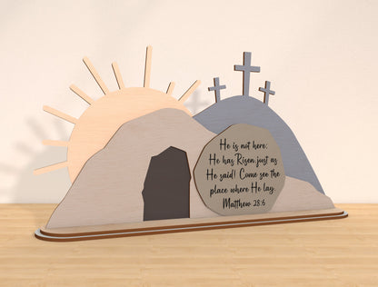 Easter Tomb Scene SVG Bundle He Is Risen Cross Landscape for LightBurn