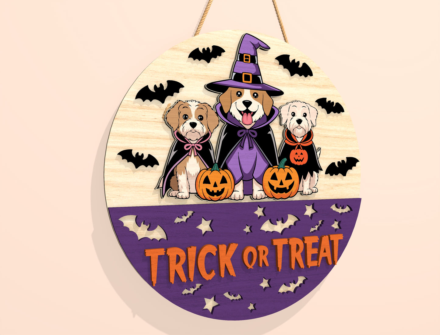 Trick or Treat Dog Door Hanger SVG Set for Glowforge xTool LightBurn 2 Designs