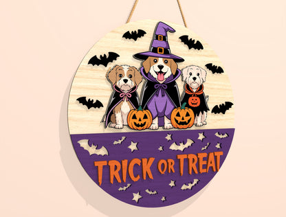 Trick or Treat Dog Door Hanger SVG Set for Glowforge xTool LightBurn 2 Designs