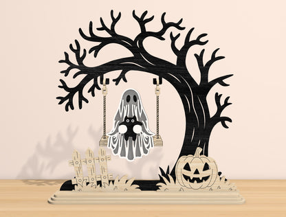 Halloween Tree Scene Lantern SVG Bundle Laser Cut File | 4 Spooky Tabletop Designs | Shadow Light Decor | Glowforge, xTool, LightBurn, etc.