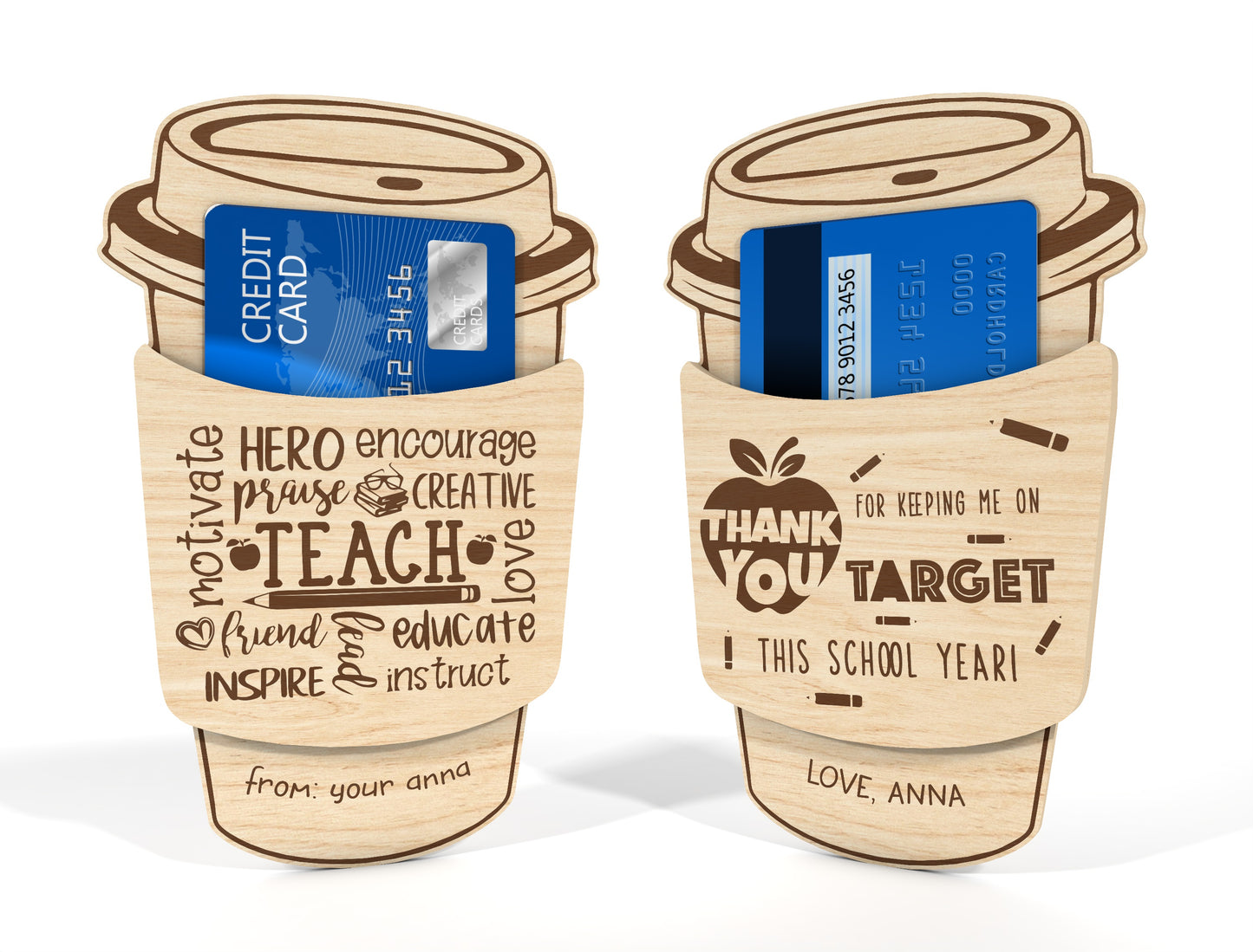 Teacher Coffee Gift Card Holder SVG Bundle for LightBurn and Glowforge