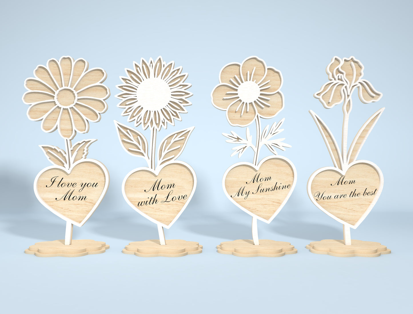 Minimalist Flower Heart Stand SVG Bundle for LightBurn and xTool