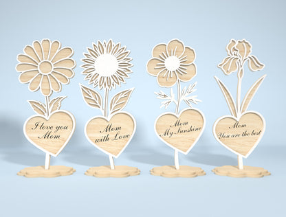 Minimalist Flower Heart Stand SVG Bundle for LightBurn and xTool