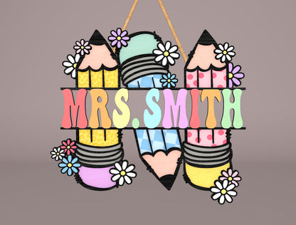 Personalized Pastel Pencil Classroom Door Sign Laser Cut File for Glowforge and xTool