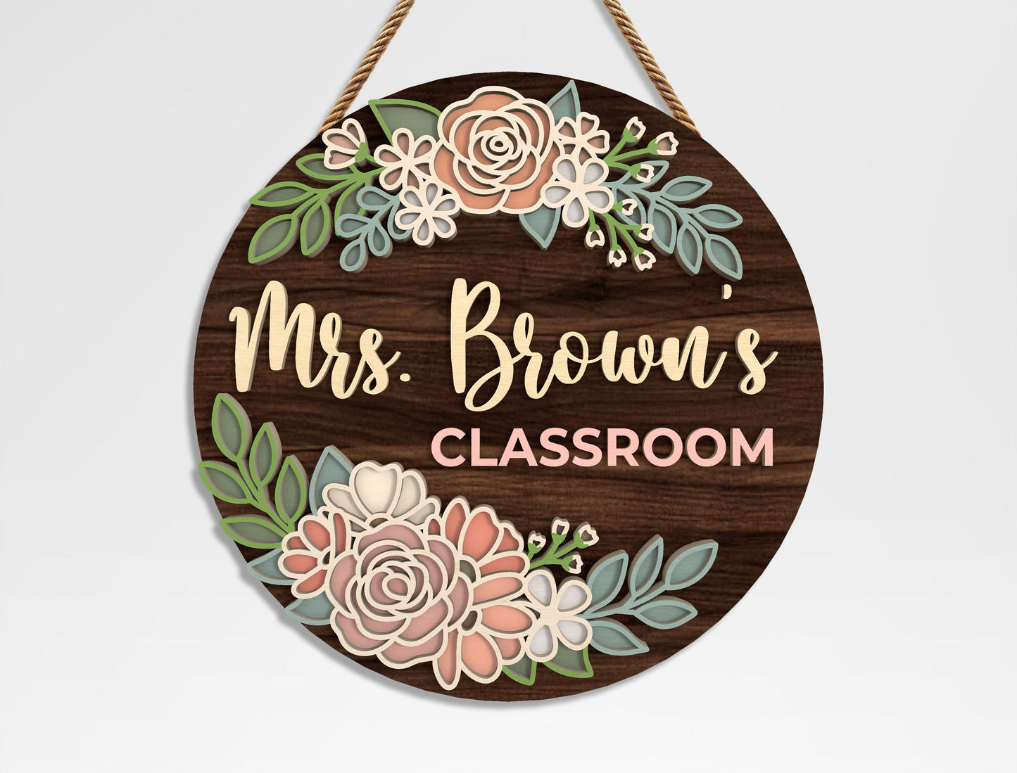 Personalized Teacher Floral Classroom Sign SVG Bundle Laser Cut File for xTool